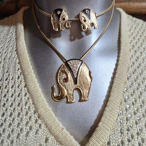 Vintage Gold Elephant Necklace and Choker Set